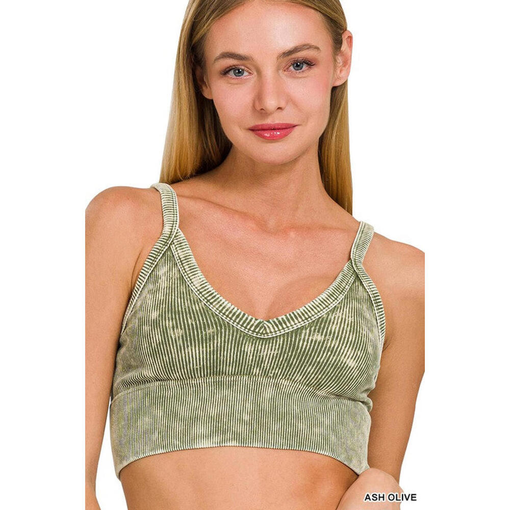 Washed Ribbed Seamless V-Neck Cropped Cami Zenana